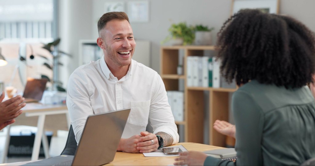 A man is being interviewed for a job.