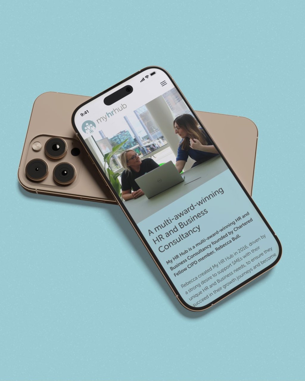 HR consultancy website on a iPhone screen.